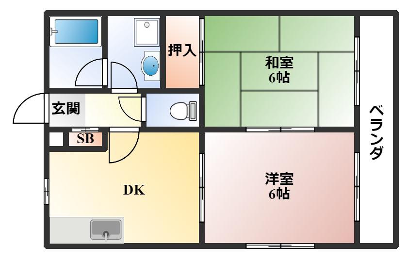 リバティフラッツ(2DK/2階)の間取り写真