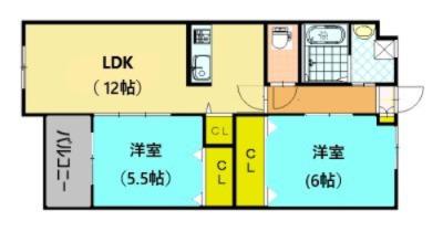 クレストK(2LDK/1階)の間取り写真