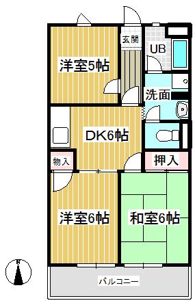 北町ハイツ2(3DK/1階)の間取り写真