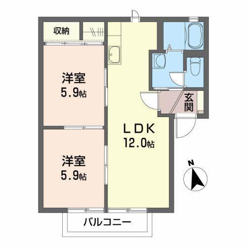 ロイヤルレジデンスA(2LDK/2階)の間取り写真