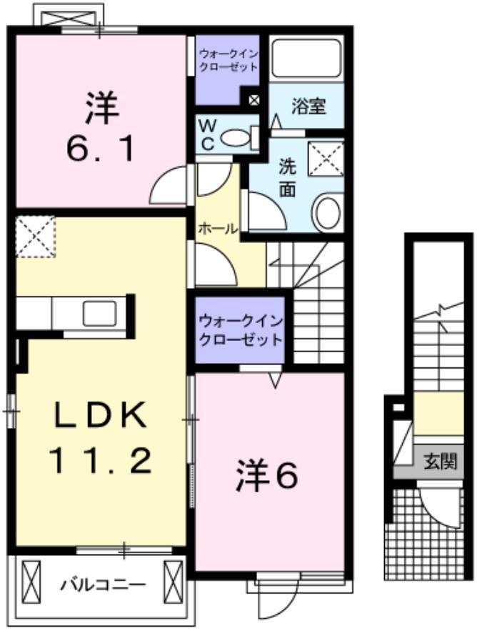 ユニゾン・M(2LDK/2階)の間取り写真
