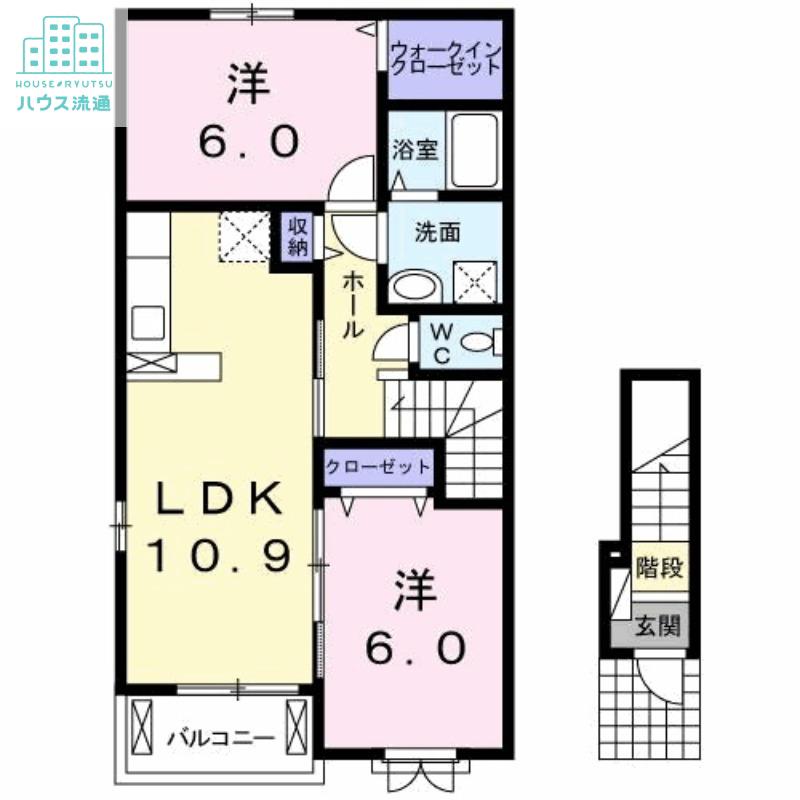 グレイスヴィラC(2LDK/2階)の間取り写真