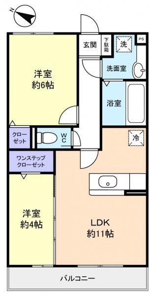 ティエラ奏の杜(2LDK/2階)の間取り写真
