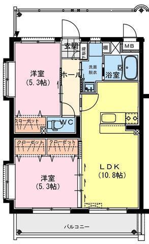 グランハイツ のた(2LDK/2階)の間取り写真