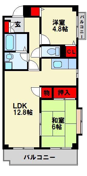 ポサーダけやき(2LDK/4階)の間取り写真