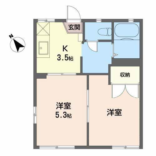 グランメール小泉B(2K/1階)の間取り写真