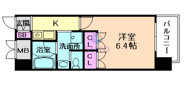 サムティ三国本町レジデンス(1K/2階)の間取り写真