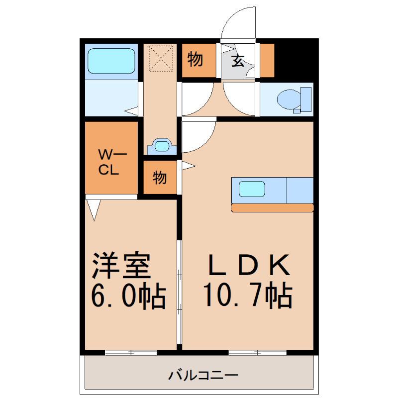 メルローズ札元(1LDK/1階)の間取り写真