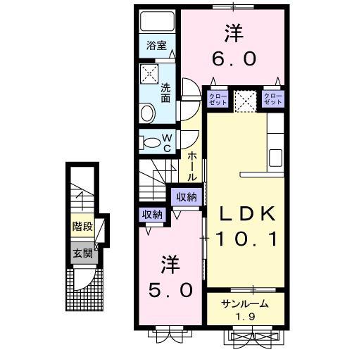 ラビアンローズ2(2LDK/2階)の間取り写真
