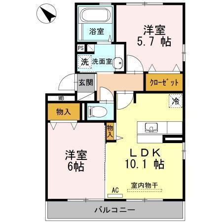 フェリックス(2LDK/2階)の間取り写真