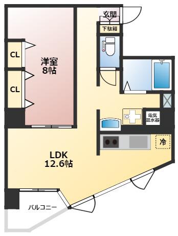 セゾン立野(1LDK/2階)の間取り写真