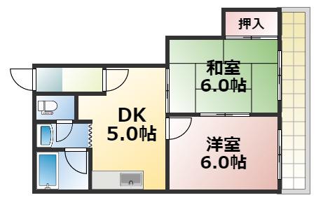 三友ハイツ(2LDK/4階)の間取り写真