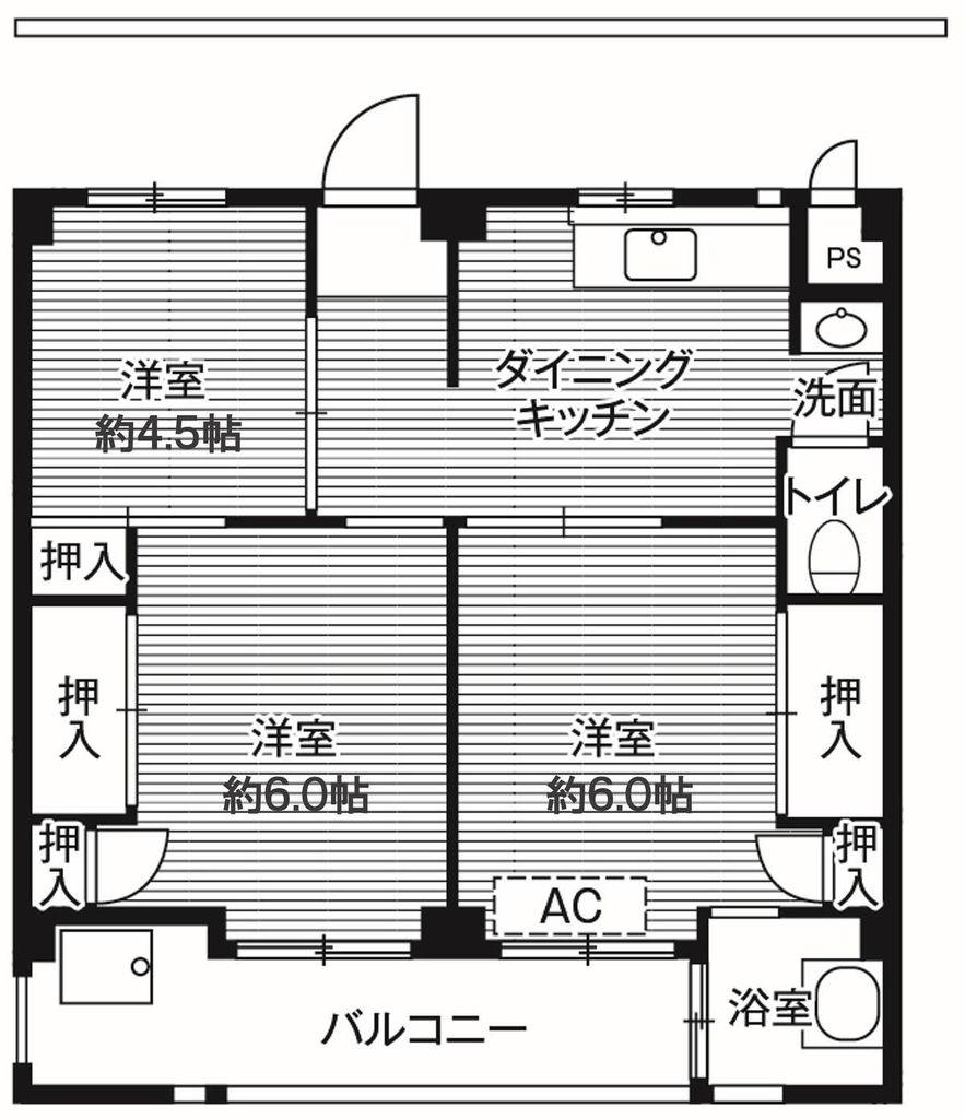 ビレッジハウス愛生5号棟(3DK/1階)の間取り写真