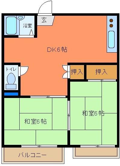 広部ハイツ(2DK/2階)の間取り写真