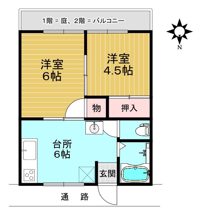 ニューライフ大内野I(2DK/1階)の間取り写真