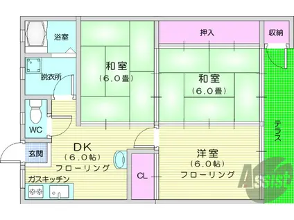 108アパート(3DK/1階)の間取り写真