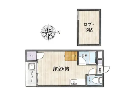 プライマリー野中町東(ワンルーム/1階)の間取り写真