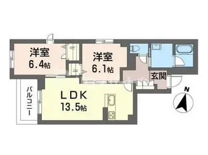 千葉市中央区長洲シャーメゾン(2LDK/2階)の間取り写真