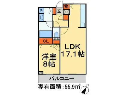 ロイトン松戸(1LDK/8階)の間取り写真