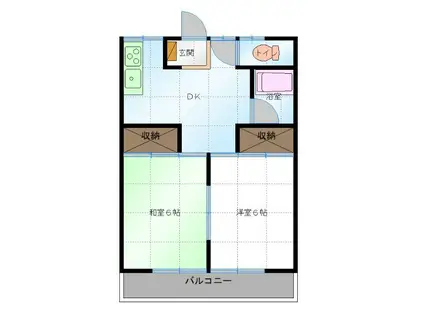 プリティオイカワ(2DK/2階)の間取り写真