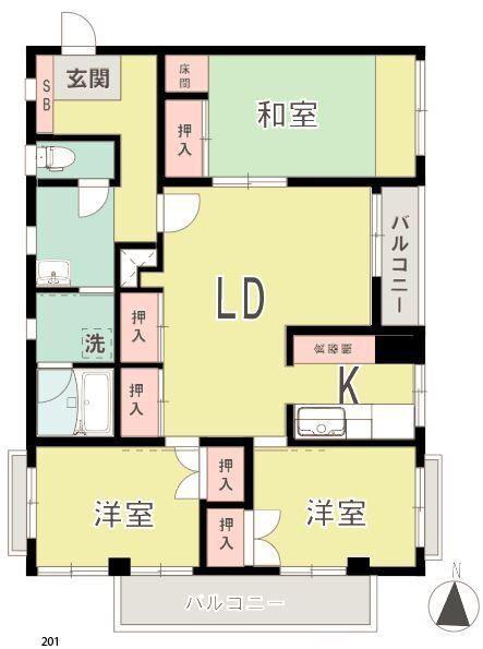 ラ・フォンテ都町(3LDK/2階)の間取り写真