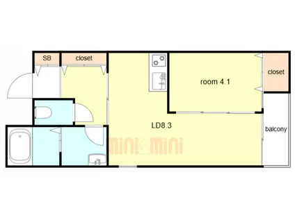 アリビア西明石(1LDK/2階)の間取り写真