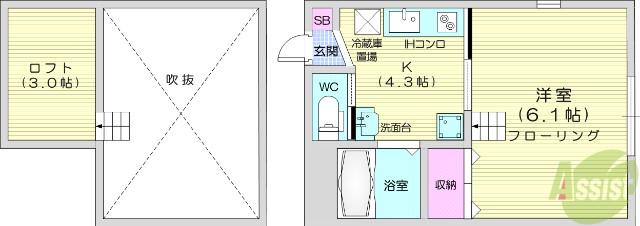 シャリオ北山(1K/2階)の間取り写真