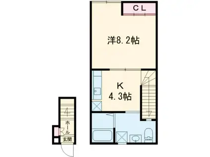 ラニモアナ高梨(1DK/2階)の間取り写真