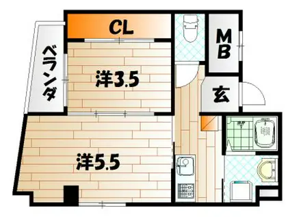 ラティスビル(2K/4階)の間取り写真