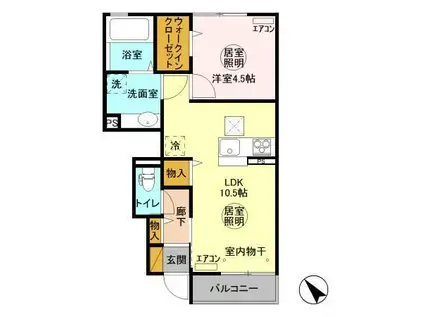 サザンテラス(1LDK/1階)の間取り写真