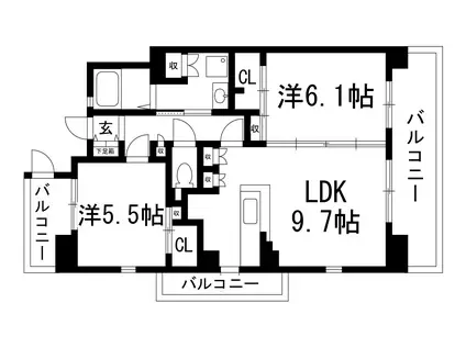 グリーンヒルズ仁川6号棟(2LDK/2階)の間取り写真