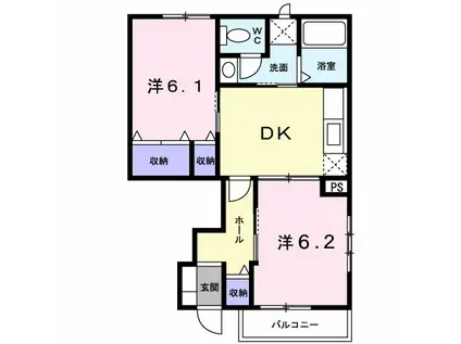 リーヴメゾン北館D(2DK/1階)の間取り写真