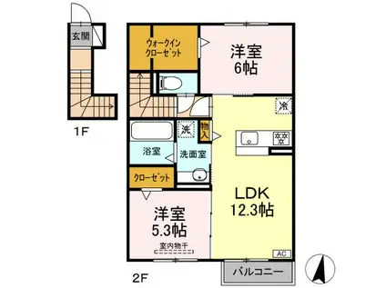 D-ROOM FOURTH B棟(2LDK/2階)の間取り写真