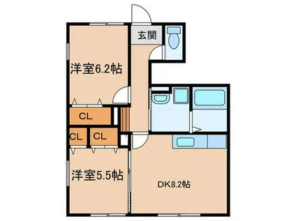 チェルシー(2DK/1階)の間取り写真