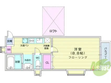 クレセール南吉成弐番館(1K/2階)の間取り写真