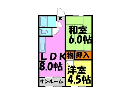 島上マンション北棟(2LDK/2階)の間取り写真