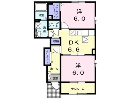 ベル フルール GII(2DK/1階)の間取り写真