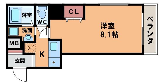エスペランサ国分町(1K/6階)の間取り写真