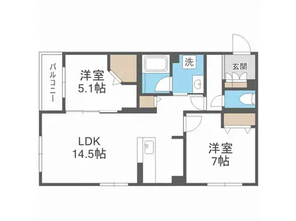 8 3W2 HACHI SAN ウエスト NY(2LDK/4階)の間取り写真