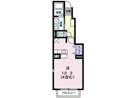 トップラインB(ワンルーム/1階)の間取り写真