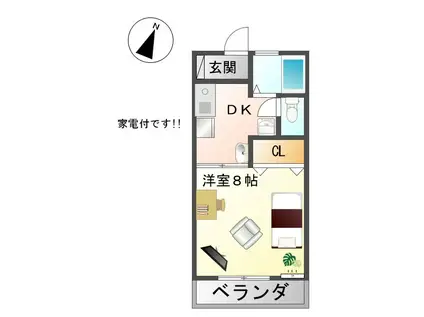 モアタウンモズ A棟(1K/2階)の間取り写真