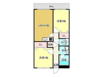 エステマール弥刀(2LDK/8階)の間取り写真