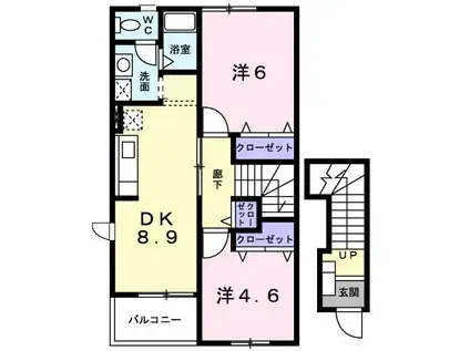 カンパーニュ(2DK/2階)の間取り写真