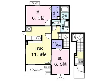 ハート フル ハウス(2LDK/2階)の間取り写真