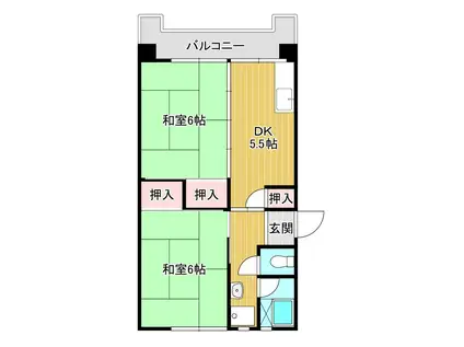 鴨池2丁目団地2号棟(2DK/3階)の間取り写真