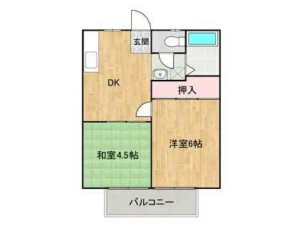 あけぼのセントラルコーポB(2DK/1階)の間取り写真