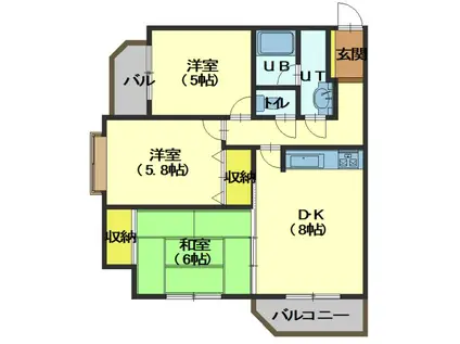 ライオンズマンション松陰町第2(3DK/2階)の間取り写真