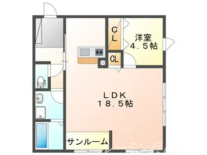 メゾンウルーズ久留麻 1ST(1LDK/1階)の間取り写真