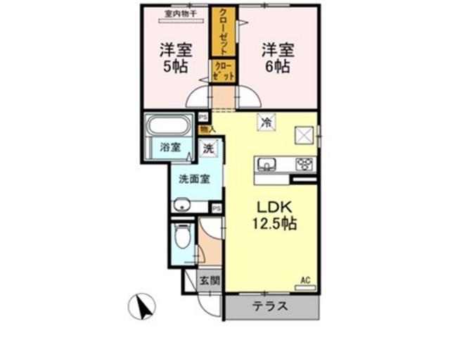 フェリスディア A棟(2LDK/1階)の間取り写真