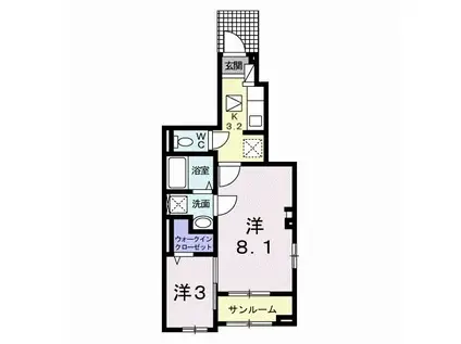 ブラウベルク浦里II(1SK/1階)の間取り写真
